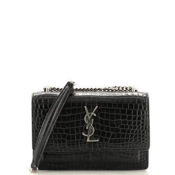 Saint Laurent Sunset Chain Wallet Crocodile Embossed Leather