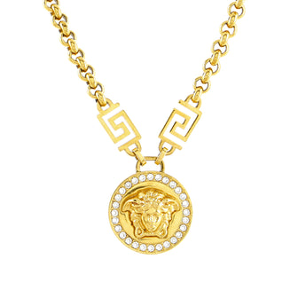 Versace Icon Medusa Round Pendant Necklace Metal with Crystals