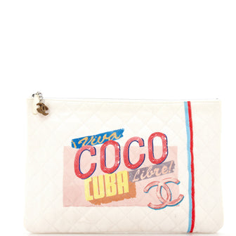 Chanel Coco Cuba Pouch Printed Quilted Canvas Large