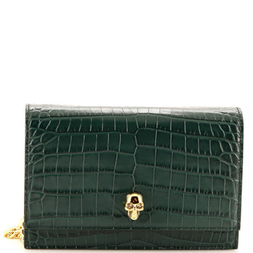 Alexander McQueen Skull Chain Crossbody Bag Crocodile Embossed Leather Mini