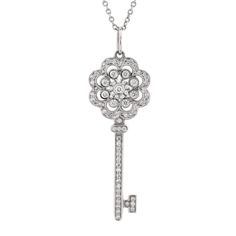 Tiffany & Co. Rose Key Pendant Necklace Platinum with Diamonds Small