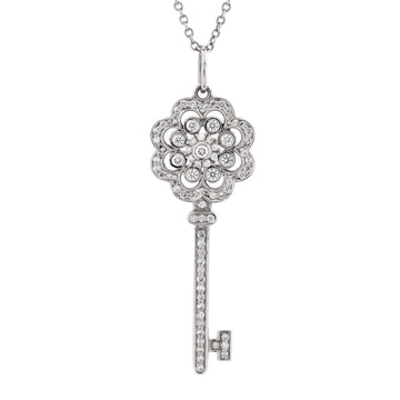 Tiffany & Co. Rose Key Pendant Necklace Platinum with Diamonds Small