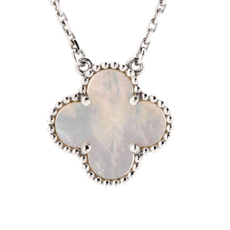 Van Cleef & Arpels Vintage Alhambra Pendant Necklace 18K White Gold and Mother of Pearl