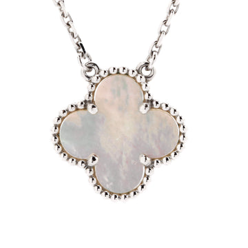 Van Cleef & Arpels Vintage Alhambra Pendant Necklace 18K White Gold and Mother of Pearl