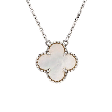 Van Cleef & Arpels Vintage Alhambra Pendant Necklace 18K White Gold and Mother of Pearl