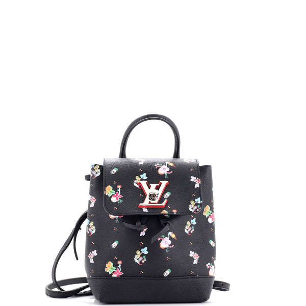 Louis Vuitton Lockme Floral Mini Backpack LOUIS VUITTON Calfskin Flower Lockme Mini Backpack Black  main image 3