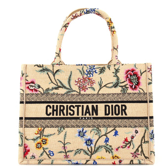 Christian Dior Book Tote Embroidered Raffia Medium