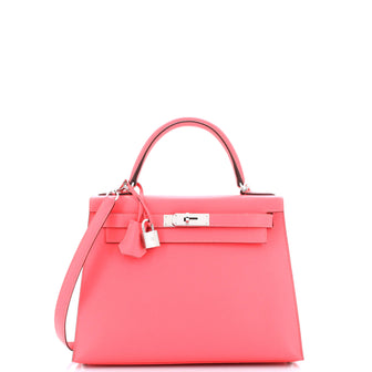 Hermes Kelly Handbag Pink Epsom with Palladium Hardware 28