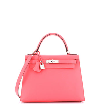Hermes Kelly Handbag Pink Epsom with Palladium Hardware 28