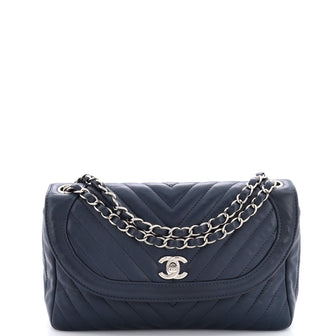 Chanel Round CC Chain Flap Bag Chevron Lambskin Medium