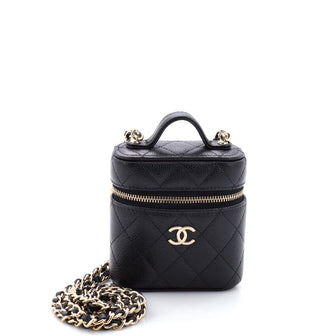 Chanel Handle with Care Vanity Case with Chain Quilted Caviar