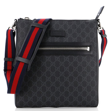 Gucci Web Strap Front Zip Messenger Bag GG Coated Canvas Medium