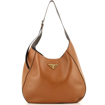 Prada Triangle Logo Curved Hobo City Calf Large