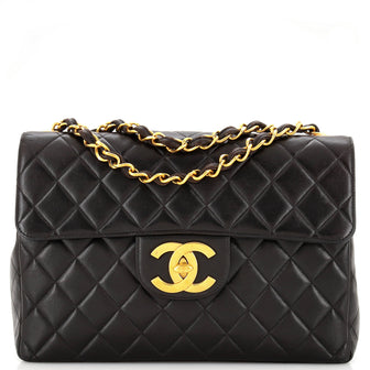 Chanel Vintage Classic Single Flap Bag Quilted Lambskin Jumbo