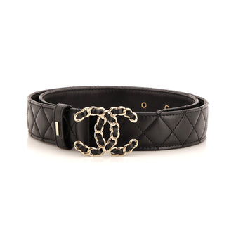 Chanel Woven Chain CC Buckle Belt Quilted Leather Wide