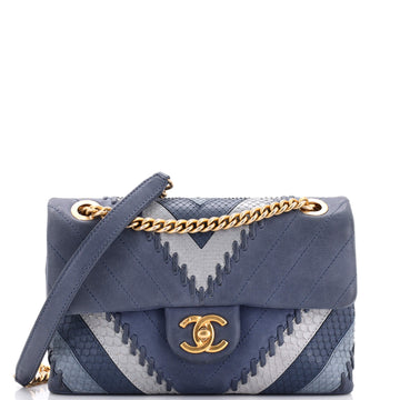 Chanel Cuba CC Flap Bag Whipstitch Chevron Leather and Python Medium
