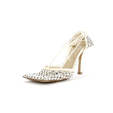 Bottega Veneta Women's Sparkle Stretch Heeled Sandals Crystal Embellished Mesh and Leather
