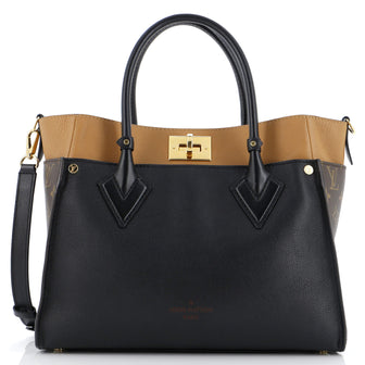 Louis Vuitton On My Side Tote Leather with Monogram Canvas MM