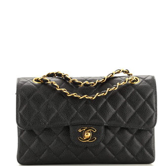 Chanel Vintage Classic Double Flap Bag Quilted Caviar Small