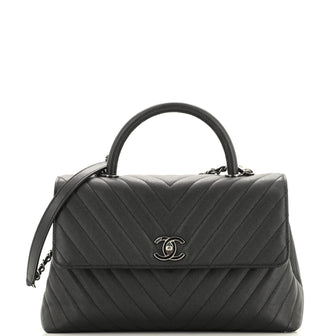Chanel So Black Coco Top Handle Bag Chevron Caviar Medium