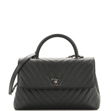 Chanel So Black Coco Top Handle Bag Chevron Caviar Medium