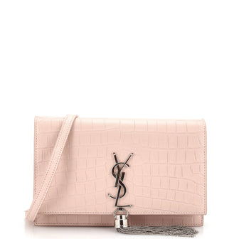 Saint Laurent Classic Monogram Tassel Chain Wallet Crocodile Embossed Leather