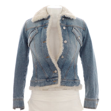 Alexander McQueen Women's Fitted Button Up Jacket Embellished Denim with Shearling