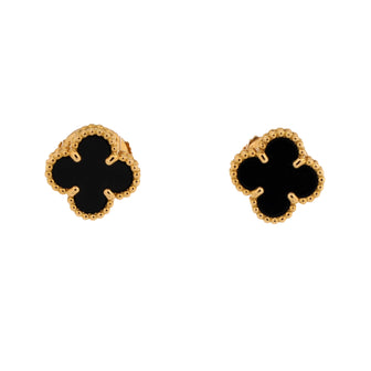 Van Cleef & Arpels Sweet Alhambra Stud Earrings 18K Yellow Gold and Onyx