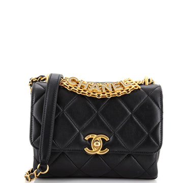 Chanel Crystal Logo Letters Chain Handle Flap Bag Quilted Lambskin Mini