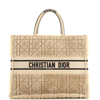 Christian Dior Book Tote Cannage Quilt Shearling Large