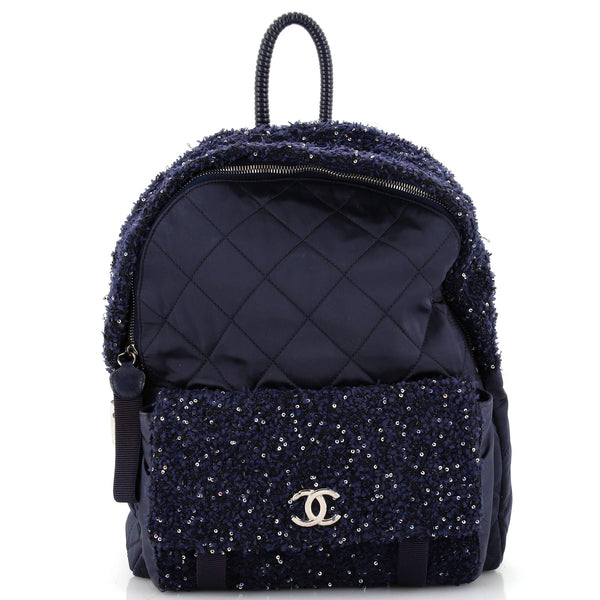 Chanel Backpack Quilted Nylon Tweed Navy Silver Chanel CHANEL quilted nylon backpack, navy/white | Grailed main image 4