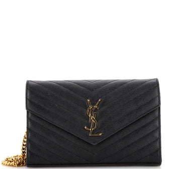 Saint Laurent Classic Monogram Wallet on Chain Matelasse Chevron Leather Medium
