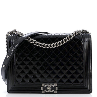 Chanel Boy Flap Bag Quilted Patent Large