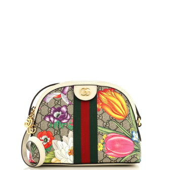 Gucci Ophidia Dome Shoulder Bag Flora GG Coated Canvas Small