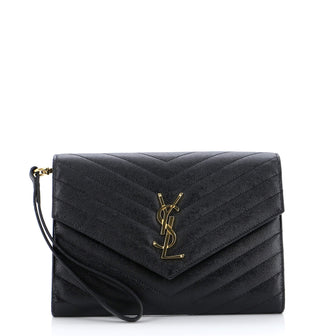 Saint Laurent Classic Monogram Envelope Wristlet Clutch Matelasse Chevron Leather