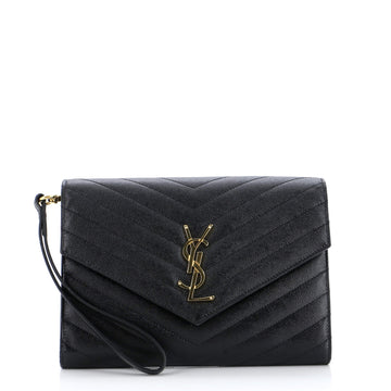Saint Laurent Classic Monogram Envelope Wristlet Clutch Matelasse Chevron Leather