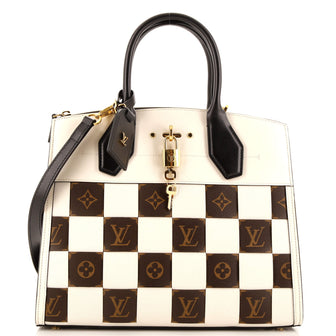 Louis Vuitton City Steamer Handbag Damier Tressage Monogram Canvas and Leather MM