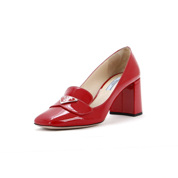 Prada Women's Triangle Logo Heeled Pumps Patent