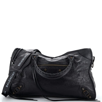 Balenciaga Logo Strap City Classic Studs Bag Leather Medium