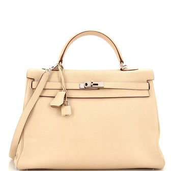 Hermes Kelly Handbag Light Clemence with Palladium Hardware 35