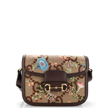 Gucci Horsebit 1955 Shoulder Bag Jumbo GG Flower Jacquard Small