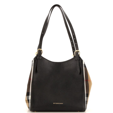 Burberry Canterbury Tote Leather and House Check Canvas Small