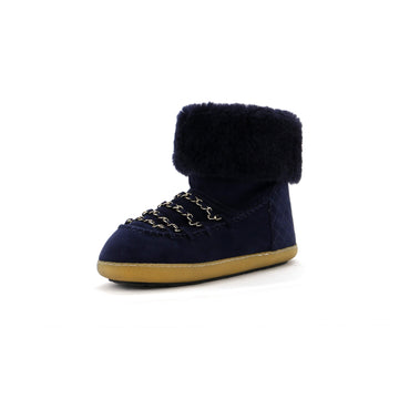 Chanel Women's Chain Strap Short Boots Suede with Shearling