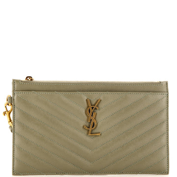 Saint Laurent Classic Monogram Zip Bill Pouch Matelasse Chevron Leather Large
