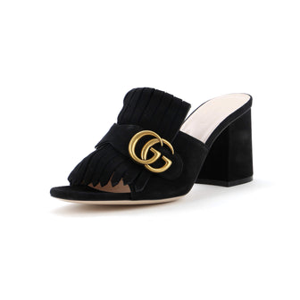 Gucci Women's GG Marmont Fringed Heeled Sandals Suede