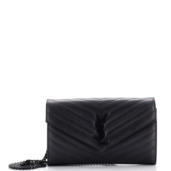Saint Laurent Classic Monogram Wallet on Chain Matelasse Chevron Leather Medium