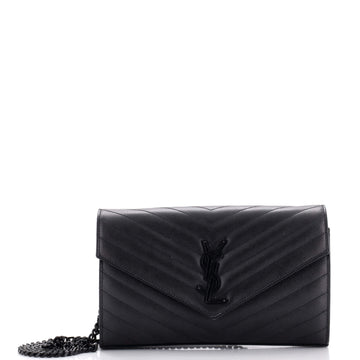 Saint Laurent Classic Monogram Wallet on Chain Matelasse Chevron Leather Medium