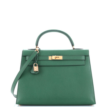 Hermes Kelly Handbag Green Ardennes with Gold Hardware 32
