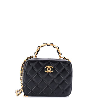 Chanel Woven Chain Top Handle Vanity Case Quilted Lambskin Small