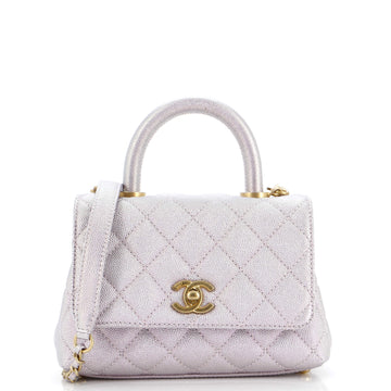 Chanel Coco Top Handle Bag Quilted Iridescent Caviar with Gradient Hardware Extra Mini